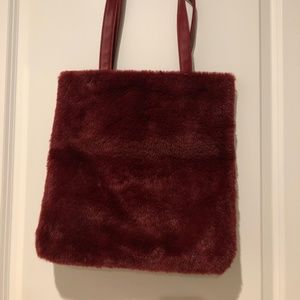 Burgundy Wine Furry Tote Bag